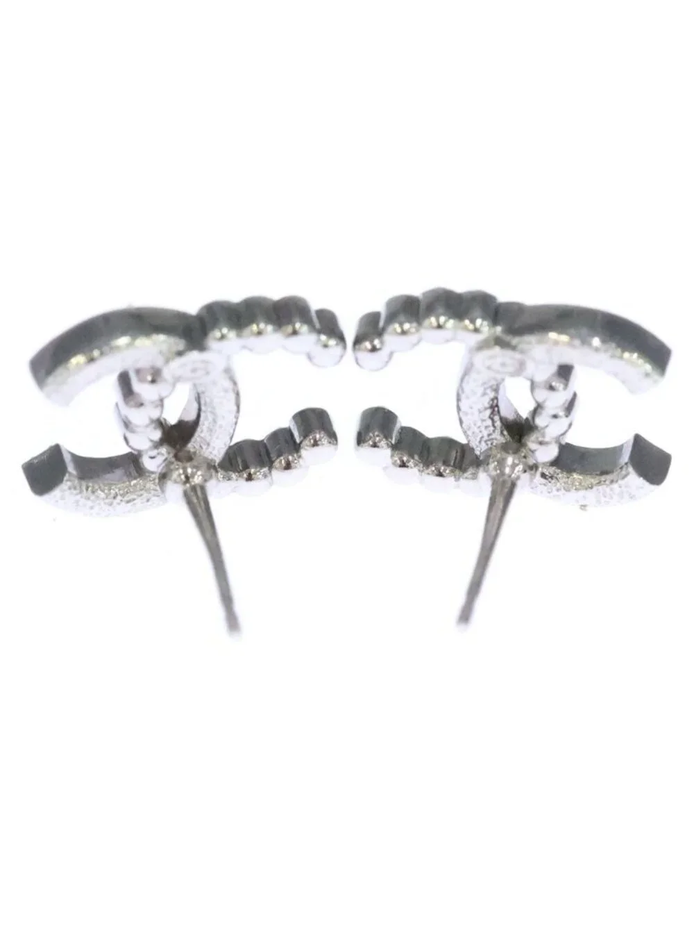 Chanel CC Logo Stud Earrings Strass Costume Pearl White Silver